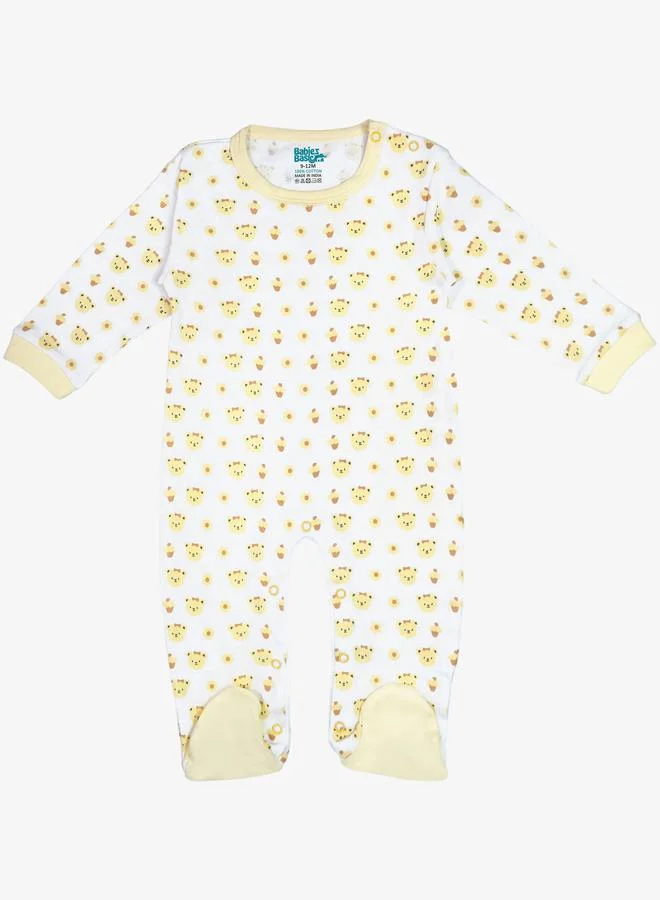 Babies Basic 5-Piece 100% Cotton Bib, Romper, Mittens, Cap and Sleepsuit Set